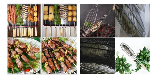 Rejilla Antihaderente Y 6 Pinchos Para Brocheta Pescado Asar
