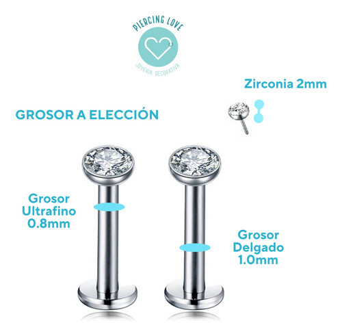 Barra Titanio Puro Y Zirconia Pequeña Piercing 2 Unidades