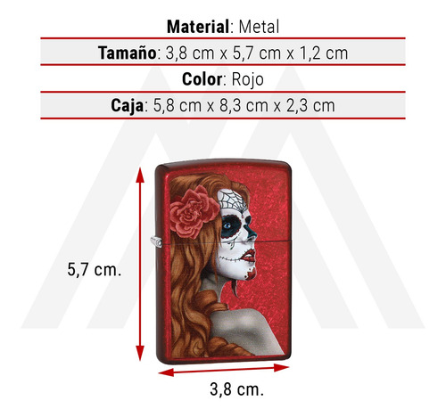 Imagen 4 de 10 de Encendedor Zippo Lighter Day Of The Dead Girl Rojo