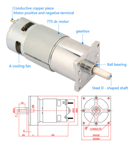 Motor De Engrenagem Dc Xd-42ga775 Micro Regulação De Velocid