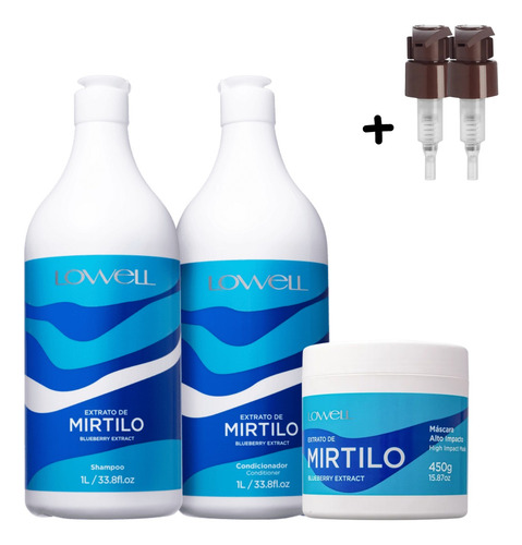 Kit Lowell Mirtilo Shampoo Condicionador 1 Litro Máscara 450
