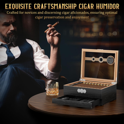 Caja Humidora De Cigarrillos Lihtun Con Higrometro Digital