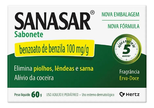 Sanasar Sabonete Elimina Piolhos Lêndeas Sarna 60g Erva-doce
