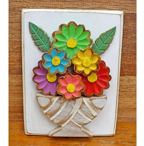 Quadro Vaso De Flores Coloridas Madeira 20 X 15cm C (s)