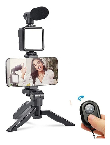 Estabilizador Celular C/ Luz Y Micrófono Bluetooth Calidad Color Negro