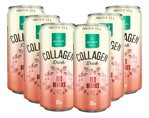 Collagen Drink Protein Red Berries - Nutrify 6 Latas