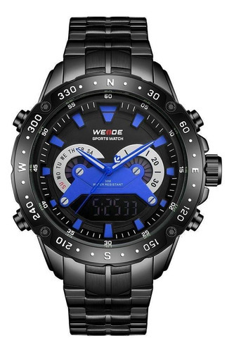 Relógio Masculino Weide Anadigi Wh8501b - Preto E Azul