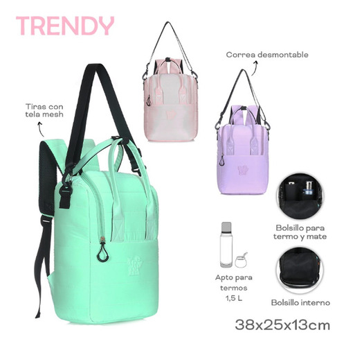 Bolso Mochila Matera 17p Trendy Con Bolsillos Internos 16465