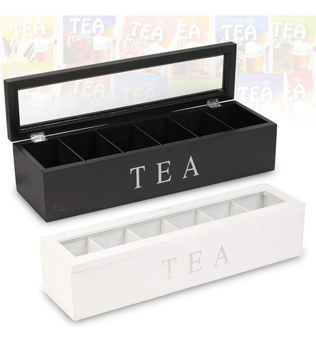 Caja De Almacenamiento De Té De Madera Con 6 Compartimentos