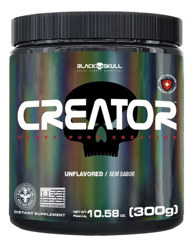 Creator - Creatina Monohidratada - 300g Black Skull Sabor Sem Sabor