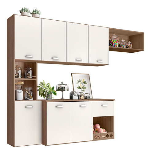 Armário Módulo Aéreo Cozinha Completa Sala Jantar 7 Portas Cor carvalho oak/off white