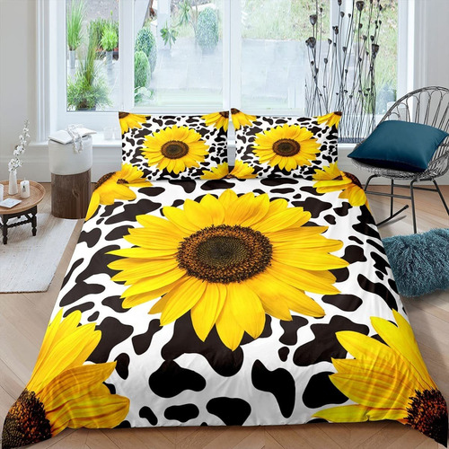 Juego De Ropa De Cama De Girasol Funda Nórdica Fl Botã...