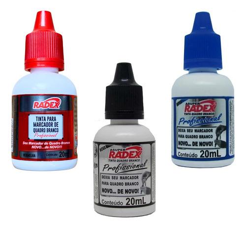 Intas P/ Caneta Quadro Branco 1 Verm. 1 Azul E 1 Preta 20ml Tinta Colorida