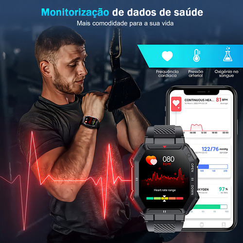 1,85 Ips 5atm Smart Watch Militar Impermeável De Bluetooth Caixa Preto Pulseira Preto Bisel Preto Desenho Da Pulseira Mesh