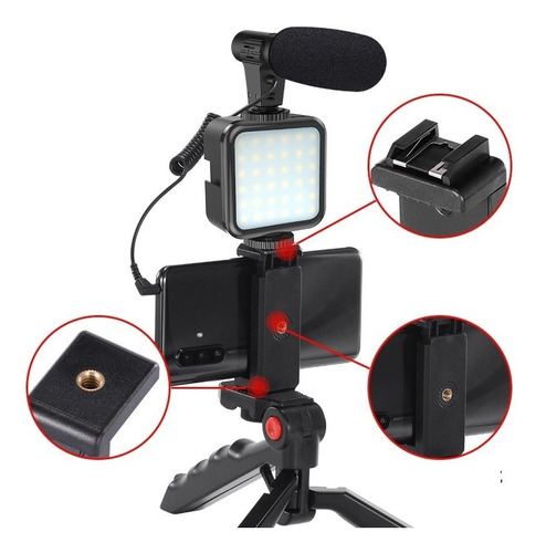 Set Soporte Tripode Microfono Luz Led Bluetooth Vlog Studio