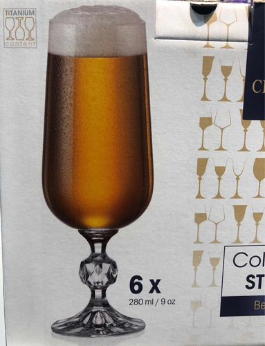 Copa X 6  Cristal Bohemia Modelo Claudia Cerveza 280ml Bc075