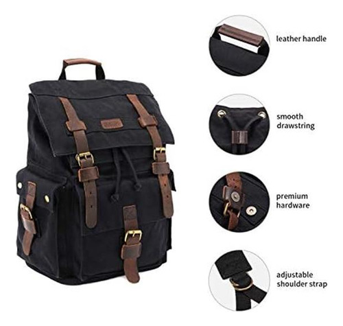Kattee Mochila De Cuero Y Lona Para Hombre Mochila Escolar G