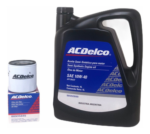 Kit Filtro Aceite Onix Y 4 Lt 10w40 Semi Acdelco