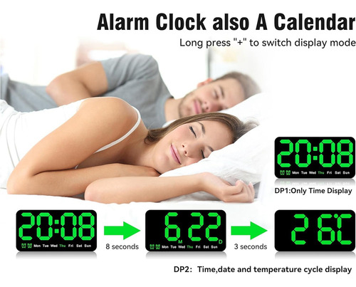 Reloj De Pared Digital De 9.5 Pulgadas, Despertador Led Con