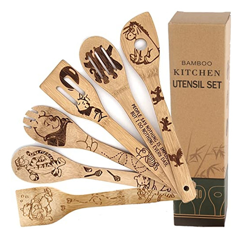 Juego De 6 Cucharas De Madera De Bambú De Bejky, Para Cocina