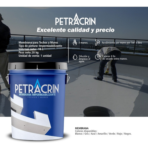 Imagen 7 de 10 de Membrana Liquida 20 Kg Super Petracrin + Envio Todo Pais