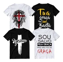 Comprar Kit 4 Peças Camisetas Cristã Yeshua Igreja Camisa Jesus Cristo Evangélica Fé Moda Gospel 100% Algodão Estampada