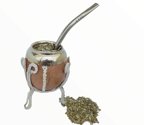 Imagen 2 de 2 de Mate Argentino De Calabaza Con Bombilla En Piel Envio Gratis