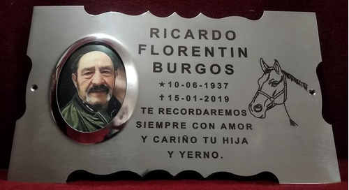 Placa Recordatoria Cementerio 25x15 Caballo Acero Inox