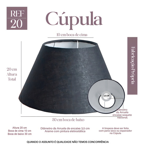 Cúpula Para Abajur Tecido Algodão Preto Ref 21 Tangerina Mca