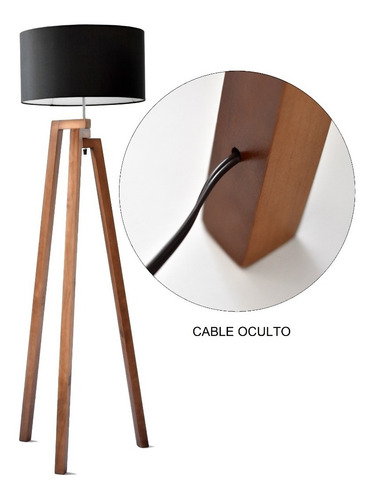 Imagen 3 de 3 de Lampara De Piso Tripie De Madera Nordica Diseño Minimalista