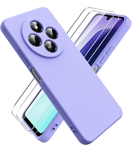 Funda Silicona Líquida Tpu Carcasa Para Redmi 14c/a4+mica Púrpura Redmi 14c 4g/redmi A4 5g/xiaomi Poco C75