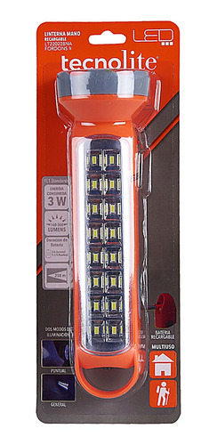 Lampara Recargable Led 89° 3w Naranja Tecnolite Blanco Frío