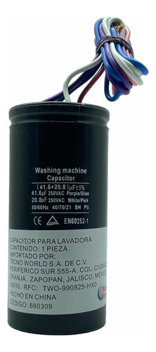 Capacitor Para Lavadora Secadora Duo 2 Tinas 41.6 + 20.8 Uf