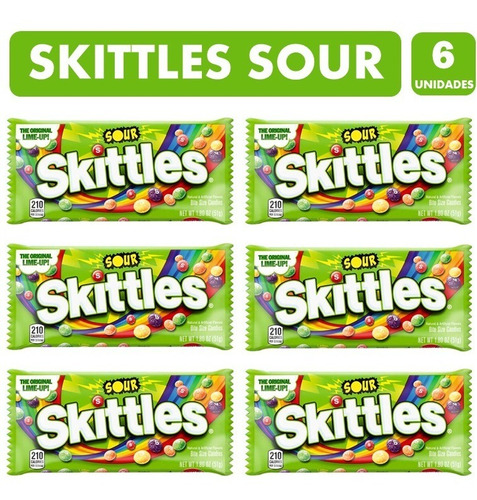 Dulces Skittles Sour, Sabores Surtidos (pack De 6 Unidades)