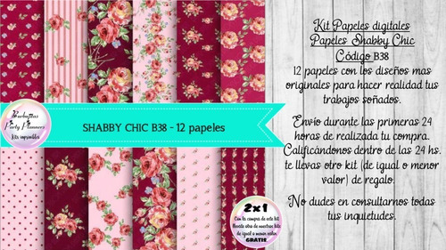 Papeles Digitales Shabby Chic Vintage Rosa Y Ciruela B38