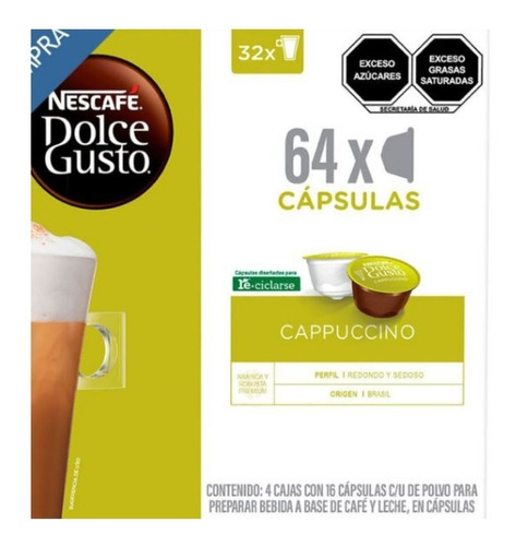 64 Cápsulas Sabor Capuccino Dolce Gusto Para 32 Tazas Cst