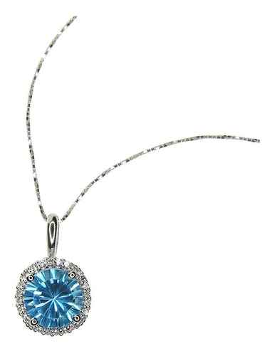 Pendant Light Blue Topaz  Diamantes Con Cadena Oro Blanco