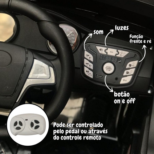 Mini Caminhonete Picape 6 Rodas Carro Elétrico Infantil Bateria 12V Preta Importway Bw-239pt