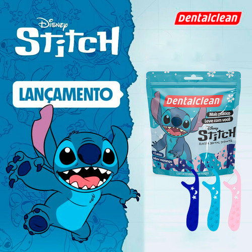 Kit 2 Flosser Fio Dental Haste Stitch Infantil Dentalclean