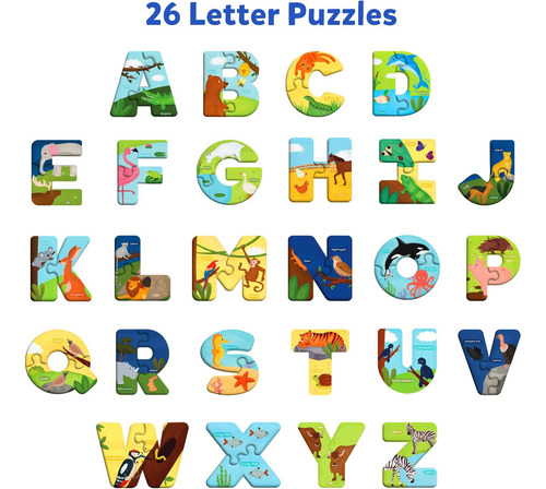 Skillmatics Animal Alphabet Puzzle - Rompecabezas De 52 Piez