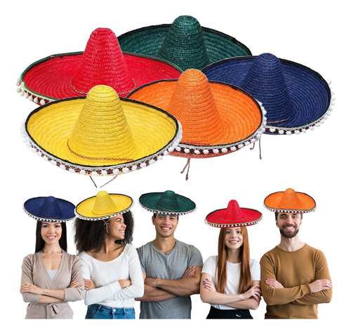 Sombrero Gorro Mexicano Mariachi Con Borlas Colores X10