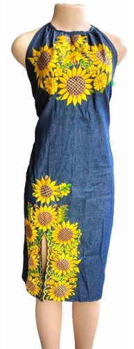 Vestido De Mezclilla Strapples Pierna  Descubierta. Girasol