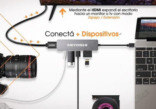 Imagen 6 de 10 de Adaptador Usb C Macbook Pro Air Hub Cable Hdmi 4k 6 En 1