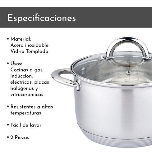 Olla De Acero Inoxidable 16 Cm 1,9 Lts
