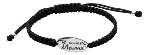 Pulsera De Plata 925 Macramé Negro  Te-quiero-mamá 