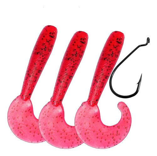 Isca Soft Shad Grub Simples Criatura Traira Tucure Kit 3pçs Cor 4 - Vermelho E Preto