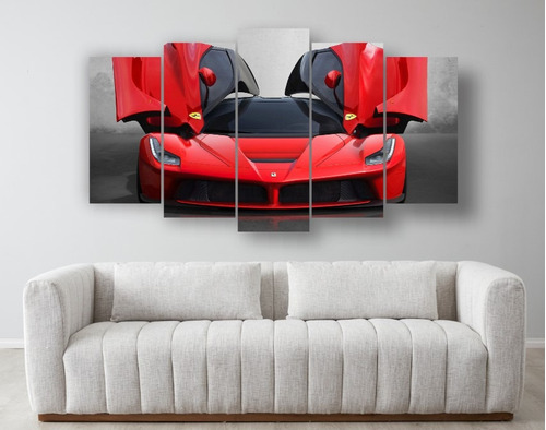 Set 5 Cuadros Decorativos Canvas Auto  Ferrari Rojo Negro