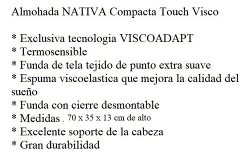 Almohada Touch Viscoelastica Tradicional 70x13x35. Impecable Blanco (Usado)