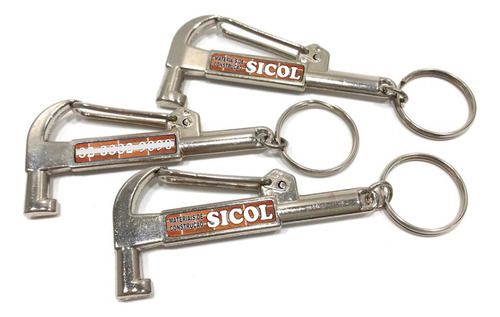 100 Chaveiros Com Abridor Martelo Personalizado Cor Metal