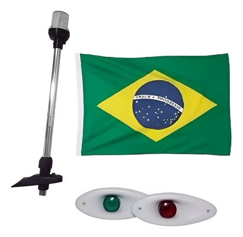 Kit Luz De Navegação Led Olho De Tubarão + Mastro + Bandeira